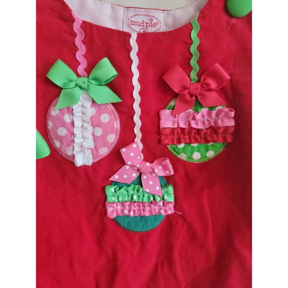 Mud Pie Red Corduroy Ornament Holiday Christmas Dress sz 0-6m - Picture 3 of 6